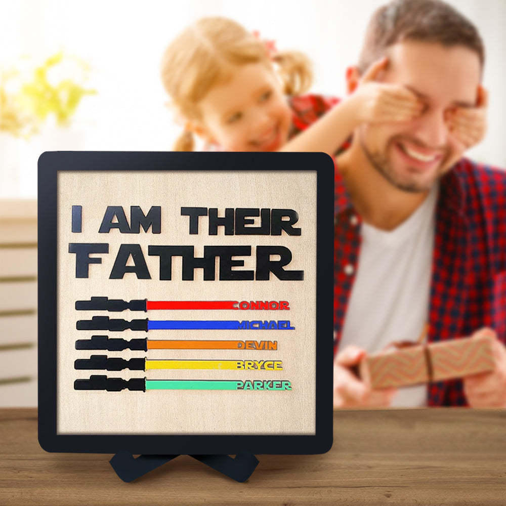 Personalized Lightsaber I Am Their Father Wooden Sign Father's Day Gifts - CustomPhotoWallet
