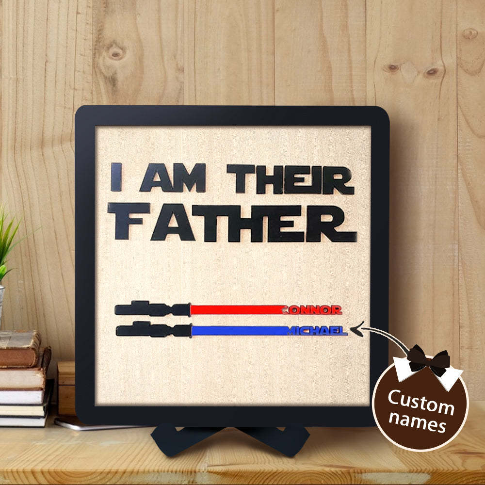 Personalized Lightsaber I Am Their Father Wooden Sign Father's Day Gifts - CustomPhotoWallet