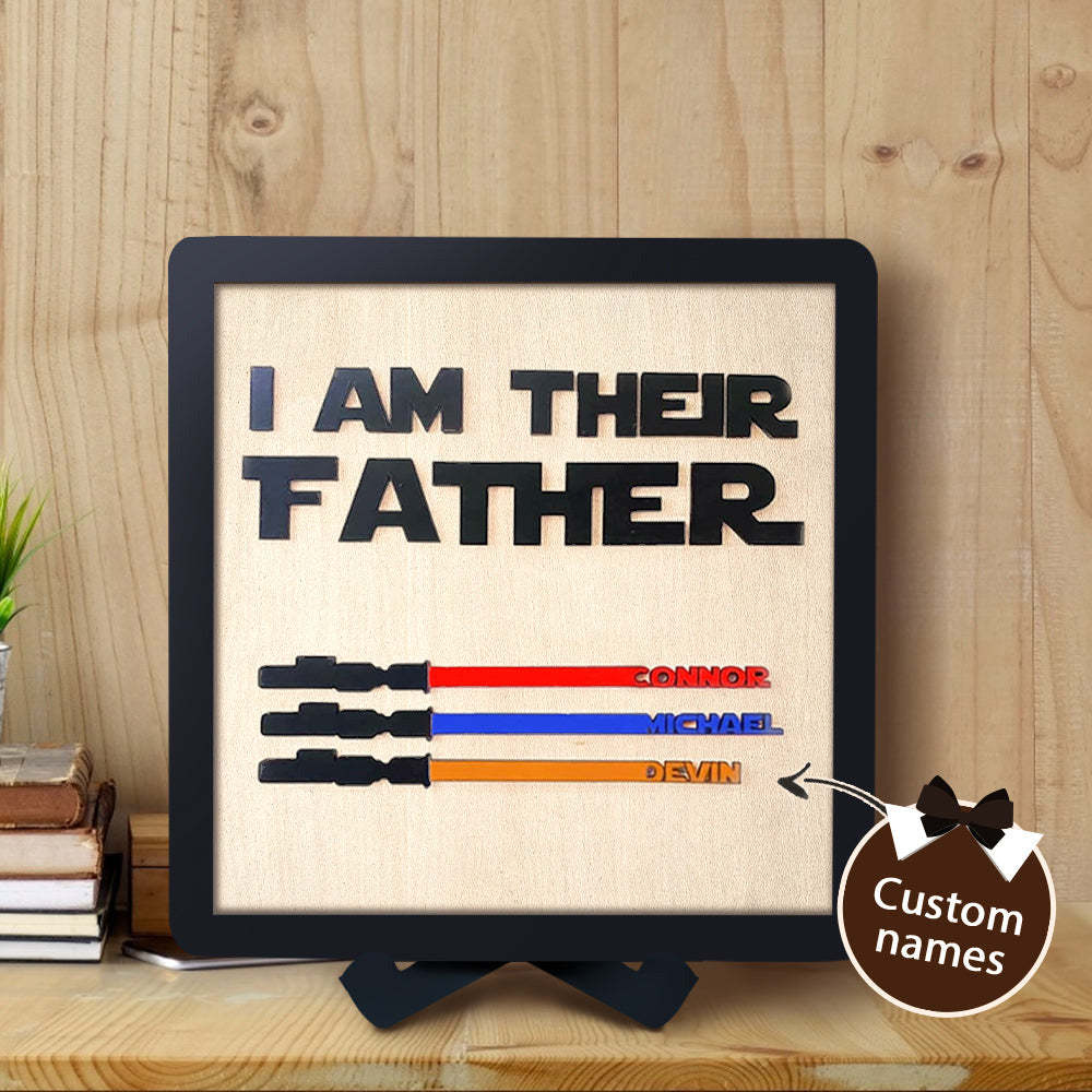 Personalized Lightsaber I Am Their Father Wooden Sign Father's Day Gifts - CustomPhotoWallet
