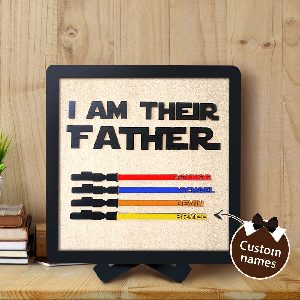 Personalized Lightsaber I Am Their Father Wooden Sign Father's Day Gifts - CustomPhotoWallet