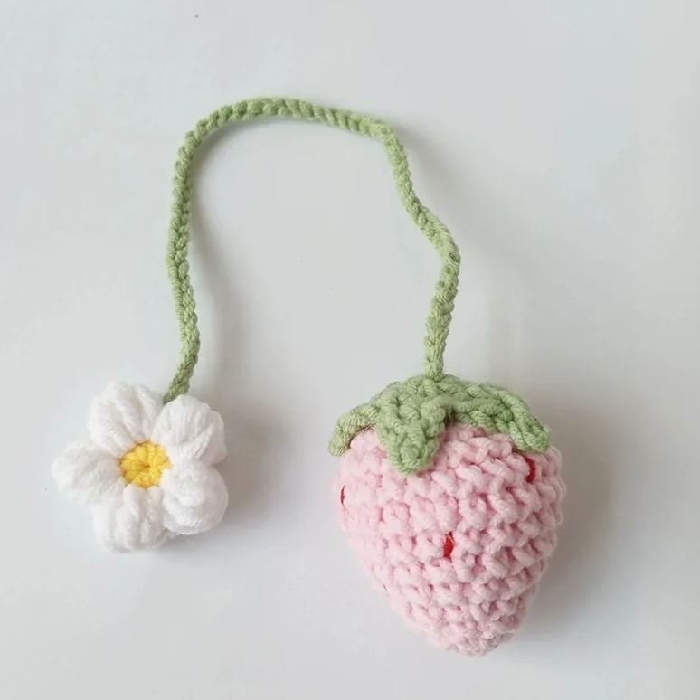 Crochet Cherry Car Mirror Hanging: Handmade Knitted Car Accessory - 