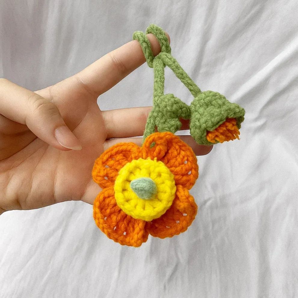 Crochet Cherry Car Mirror Hanging: Handmade Knitted Car Accessory - 