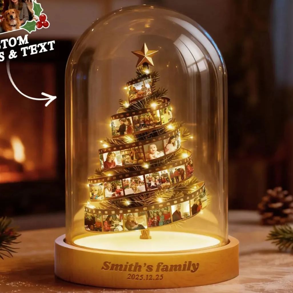 Custom Photo Film Christmas Tree Night Light Personalized Family Keepsake with Engraved Base Christmas Gift - 