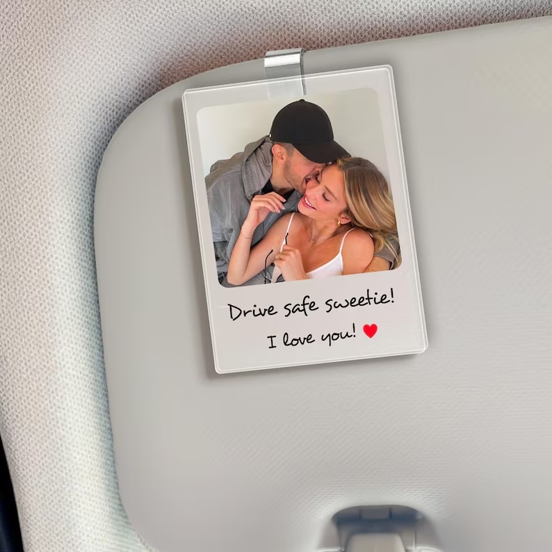 Car Visor Clip with Your Photo - Custom Visor Clip Drive Safe I love you Design - Car Accessories Gifts - 