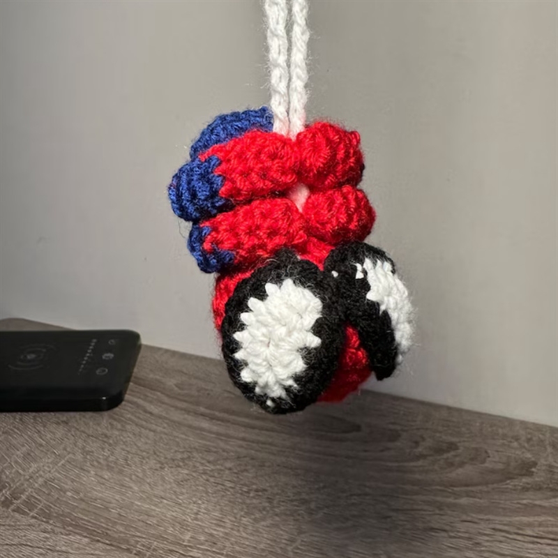 Crochet Spiderman Car Hanger Ornament Accessories, Handmade Amigurumi Plush Car Decor, Cute Super Hero Bag Charm Keychain, Gift for Him Her - 