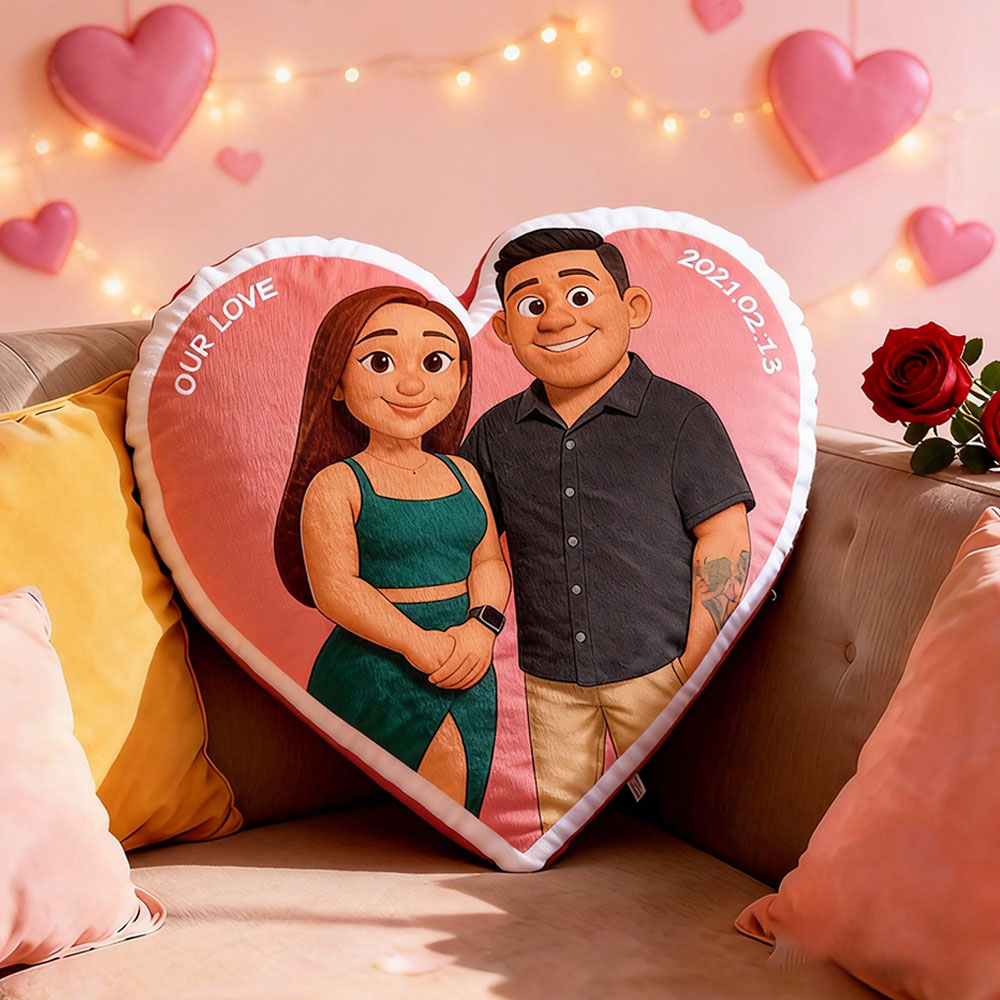 Custom Couple Photo Pillow – Red Heart-Shaped Personalized Pillow for Valentine’s Day Gifts - 