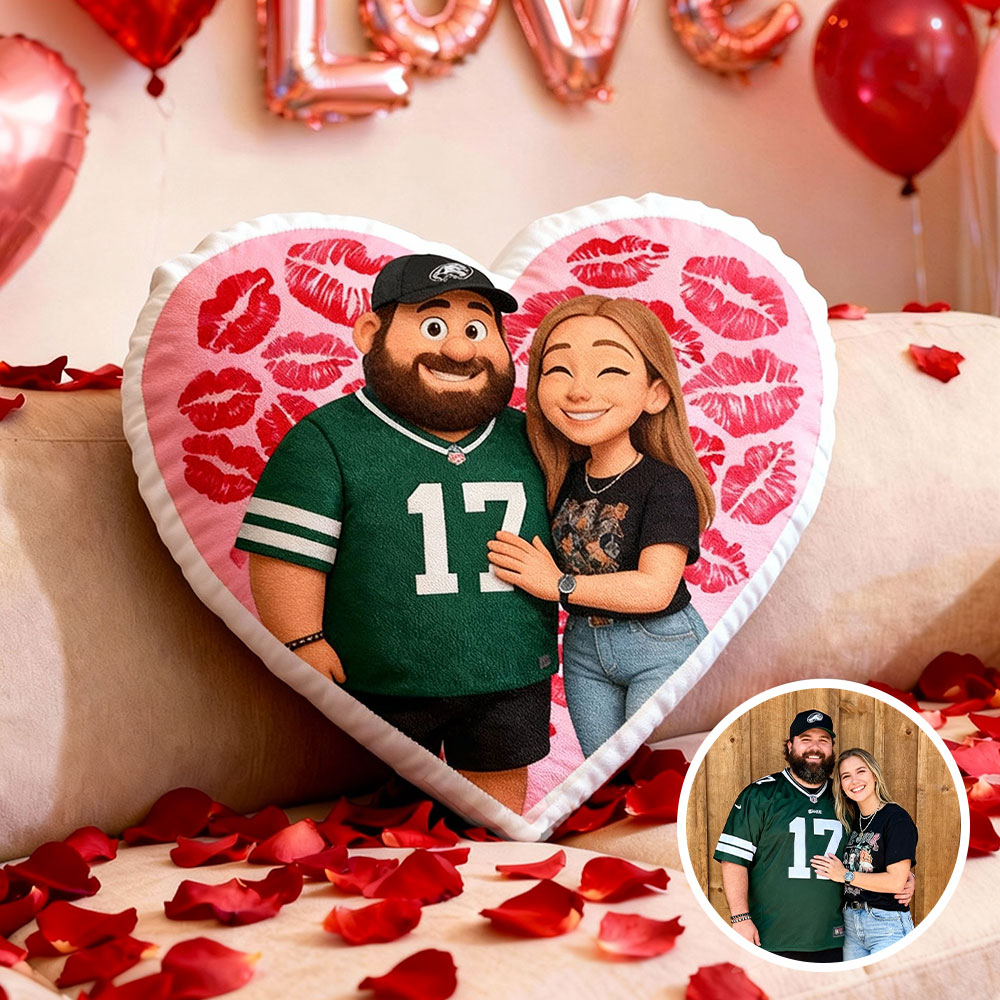 Custom Couple Photo Pillow – Red Heart-shaped Personalized Pillows For Valentine’s Day Gifts - 