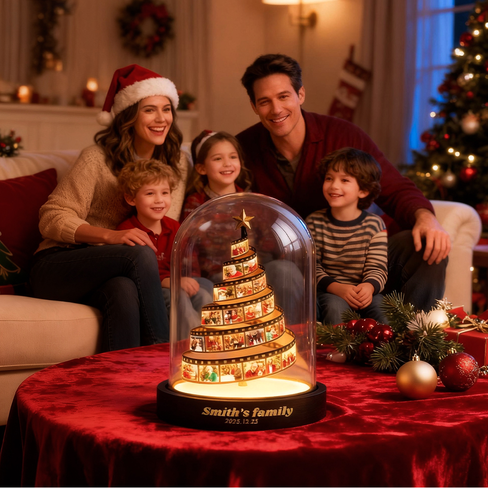 Custom Photo Film Christmas Tree Night Light Personalized Family Keepsake with Engraved Base Christmas Gift - 