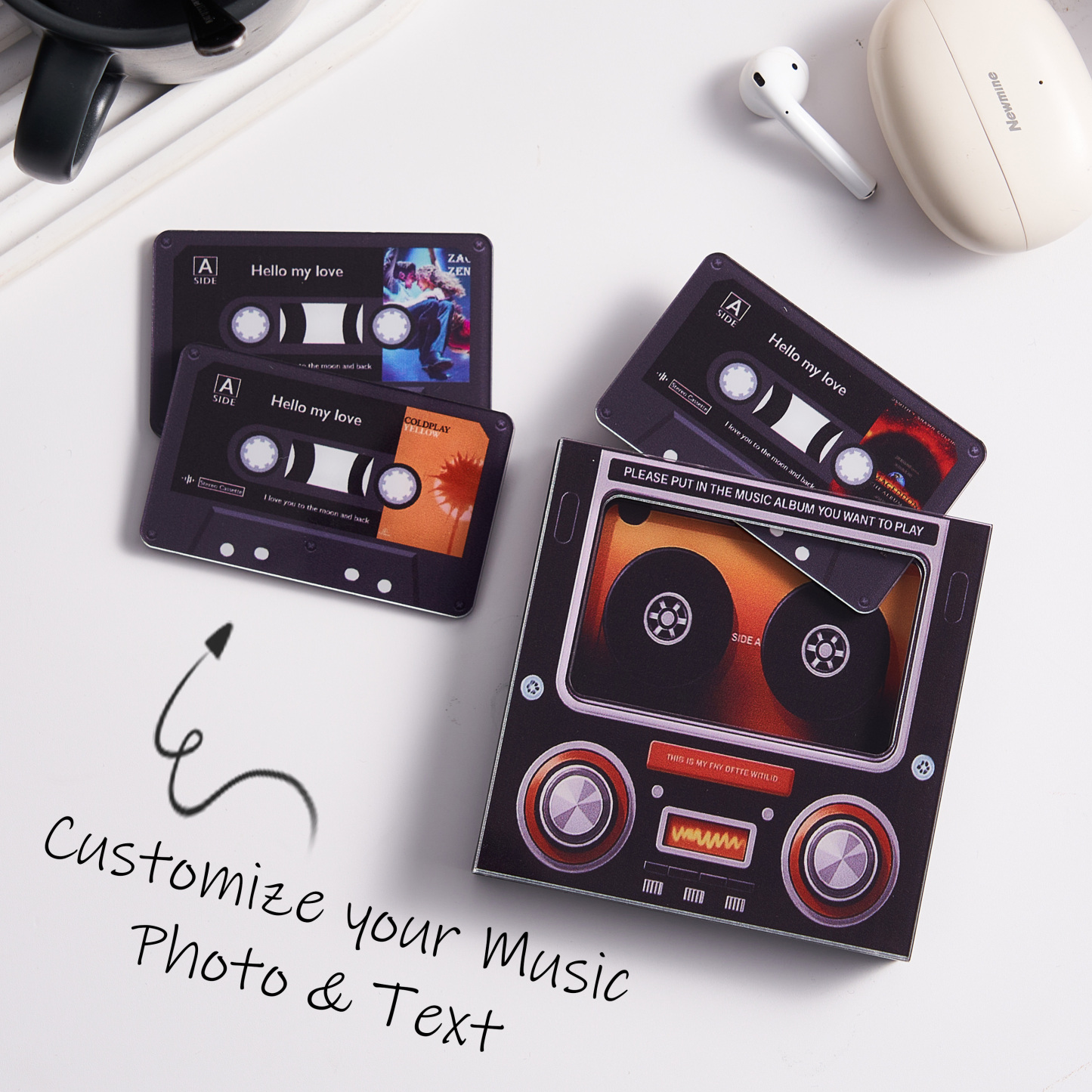 Custom Music Mixtape Fridge Magnet with Preview | Auto-Play 1/3/6/9 Songs Cassette Style Photo Magnet with Changeable Tape & Song | No App Needed Romantic Gift for Couples & Anniversary - 