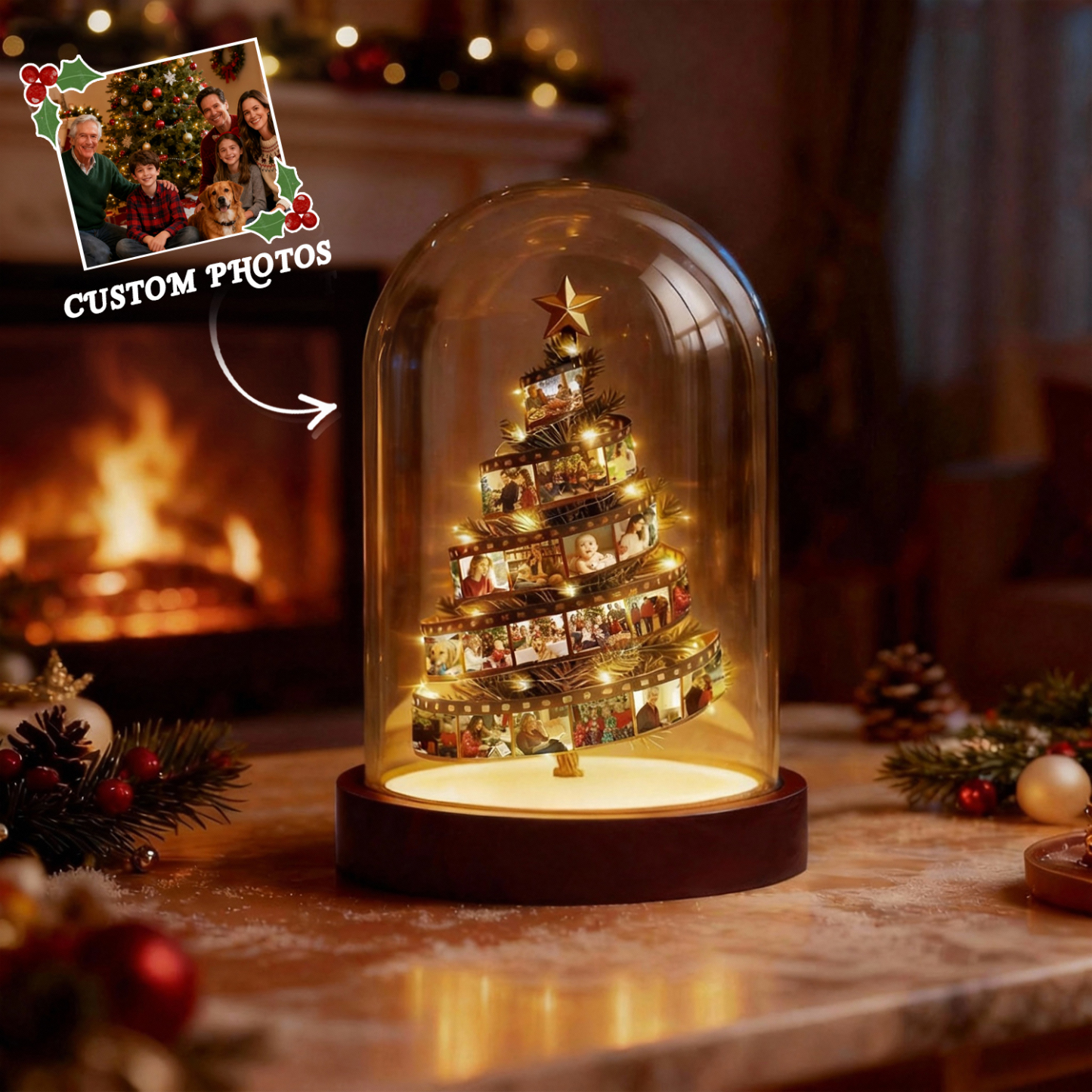 Custom Photo Film Christmas Tree Night Light Personalized Family Keepsake with Engraved Base Christmas Gift - 