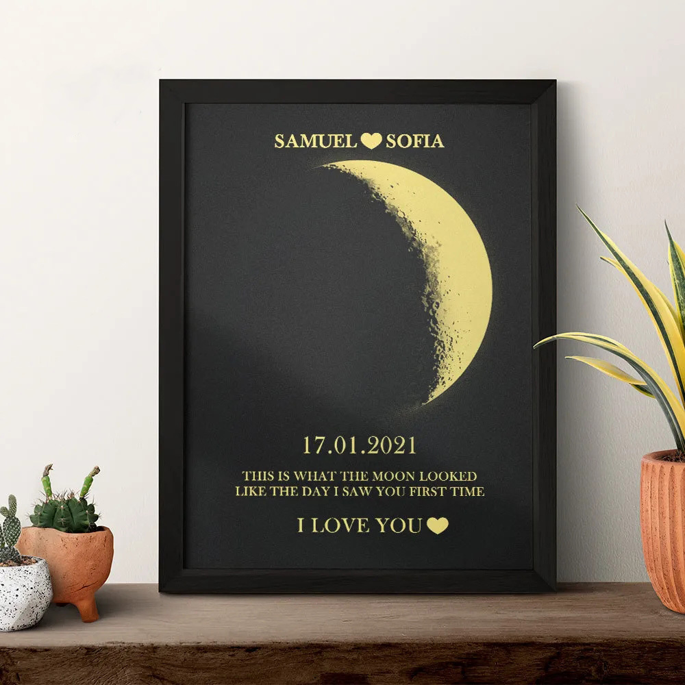 Custom Moon Phase and Names Wooden Frame with Your Text
