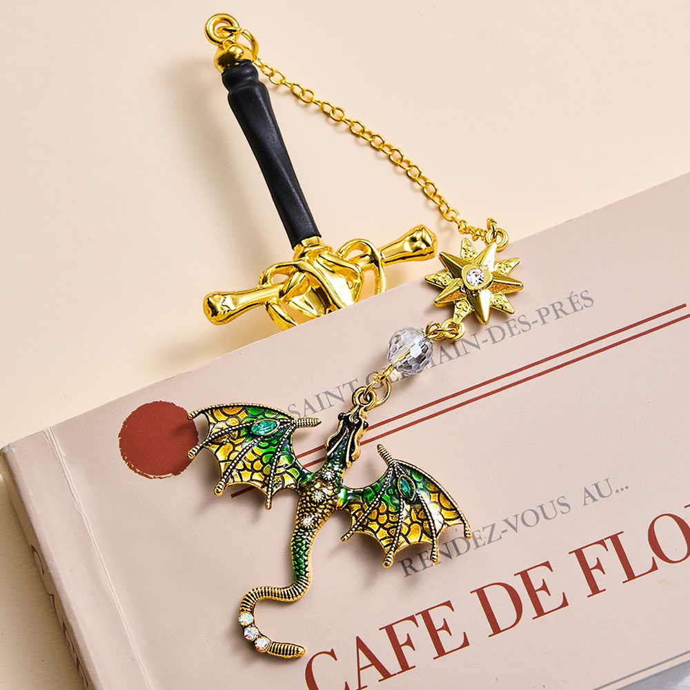 Personalized Dragon Sword Bookmark – Custom Name Fantasy Winged Dragon Metal Charm Gift for Book Lovers - 