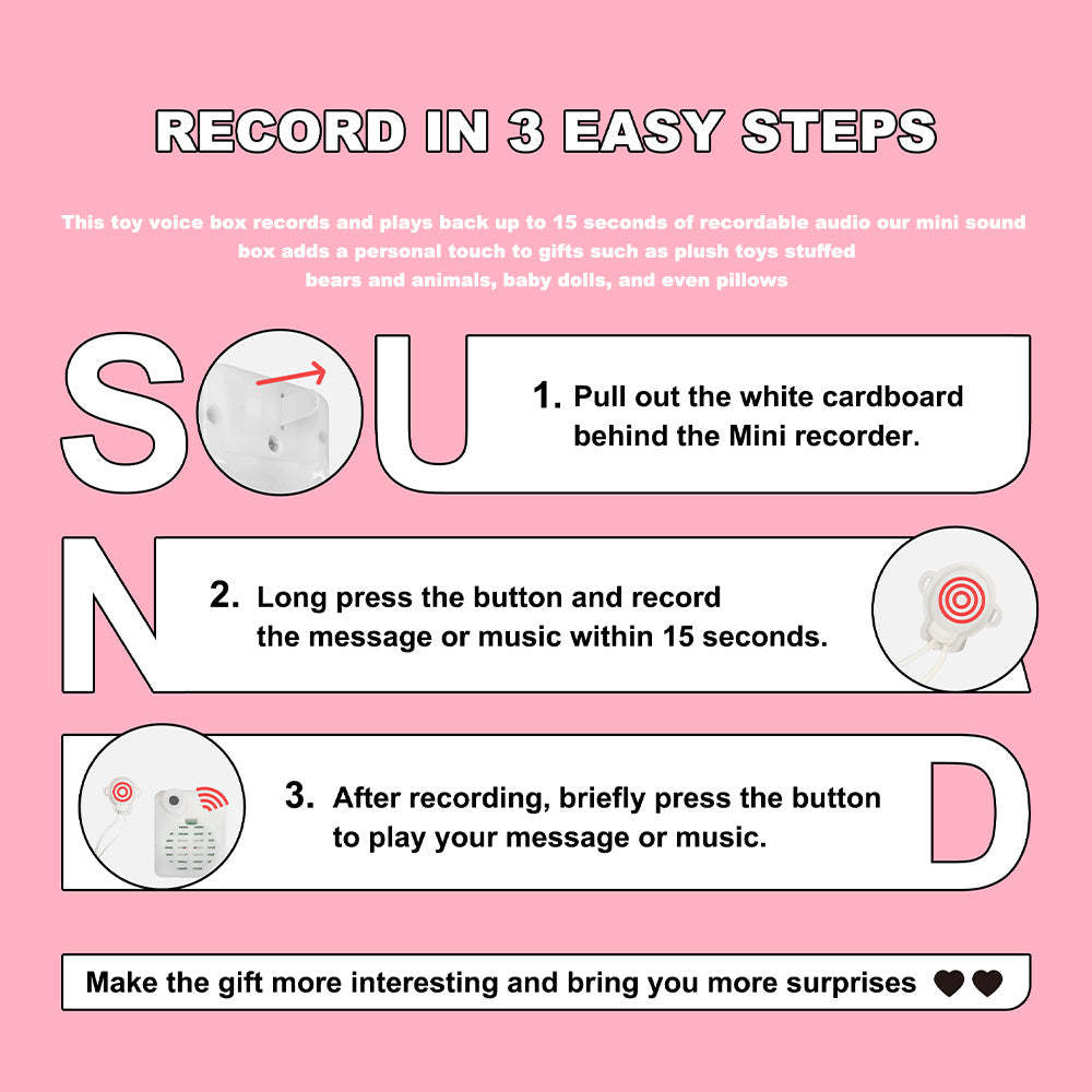 Voice Gift 15 Seconds Minime Voice Recorder Record Custom Message for Pillow