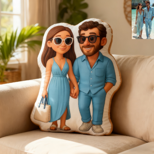Personalized Photo to Cartoon Pillow, Custom Photo Couple Portrait Cushion, Valentine’s Day For Couple, Wedding Anniversary Gift for Him Her