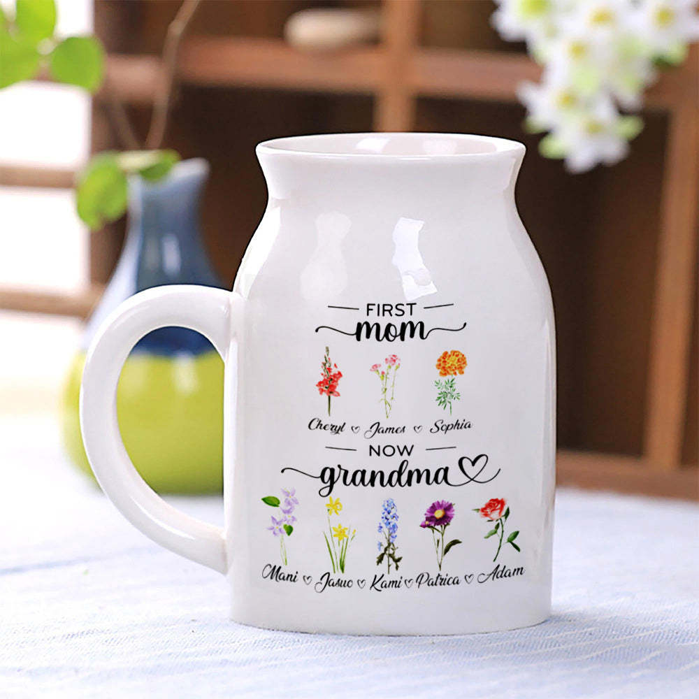 Personalised First Mom Now Grandma Flowers Vase Birth Month Flowers Gift for Grandma