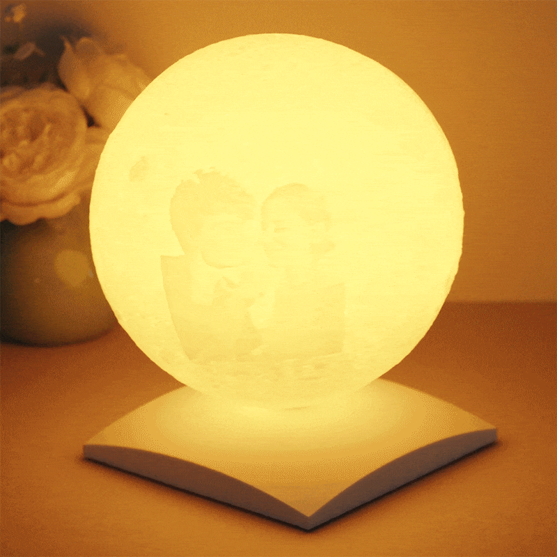 Valentine's Day Gifts Custom 3D Printing Photo Moon Lamp With Rotating Base - Touch Two Colors(10cm-15cm)