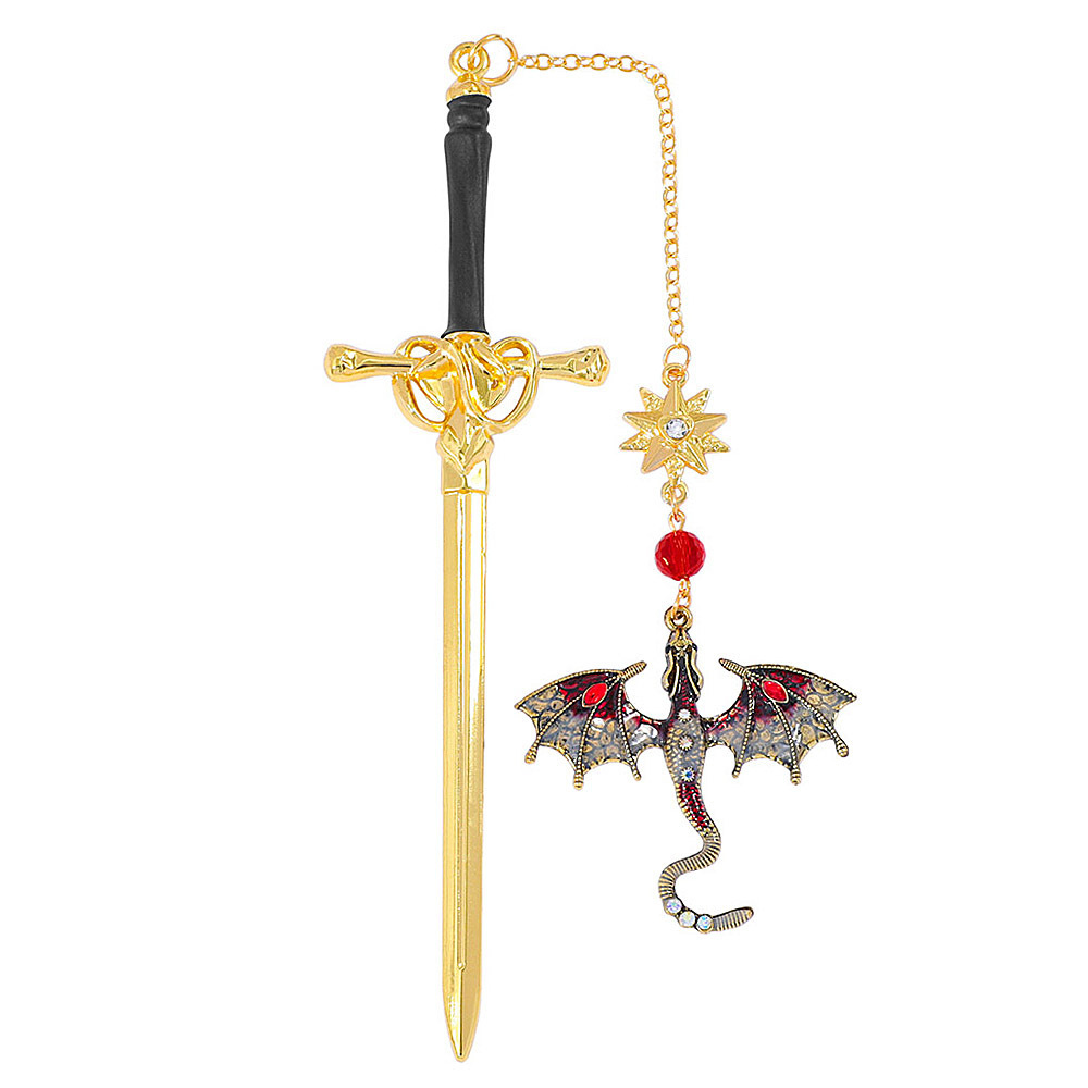 Personalized Dragon Sword Bookmark – Custom Name Fantasy Winged Dragon Metal Charm Gift for Book Lovers - 