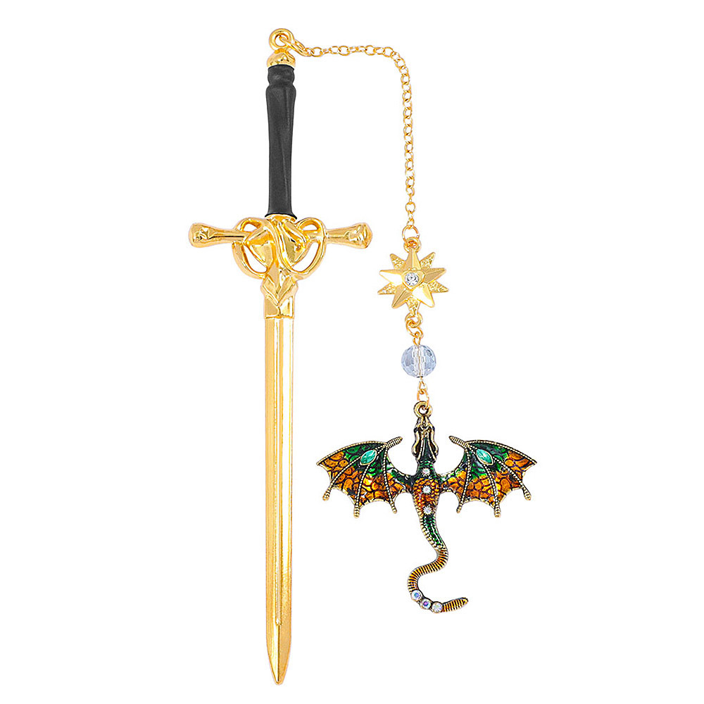 Personalized Dragon Sword Bookmark – Custom Name Fantasy Winged Dragon Metal Charm Gift for Book Lovers - 