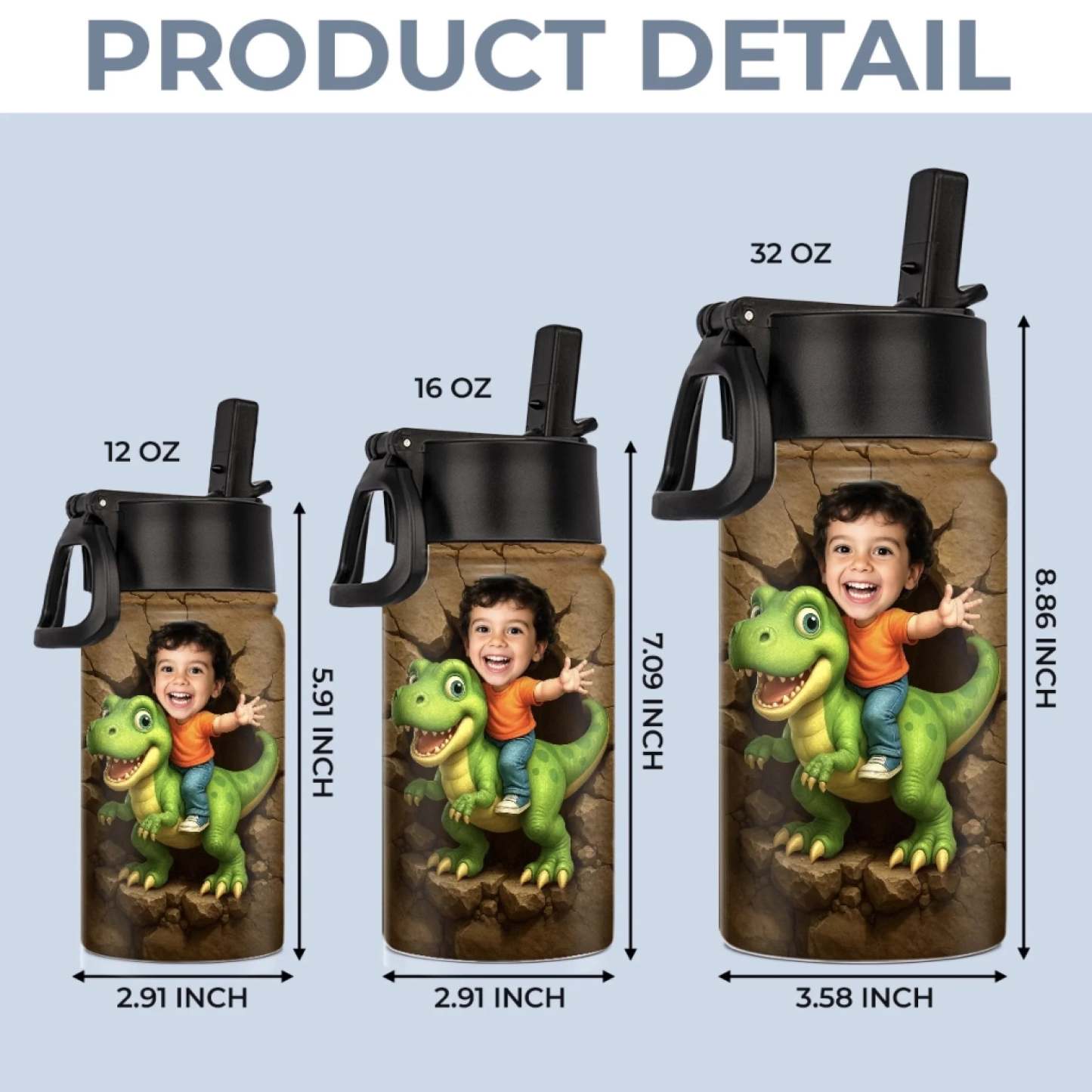 Custom Photo 3D Inflated Effect Printed Adventure Kids Water Bottle Personalized Gifts For Girl