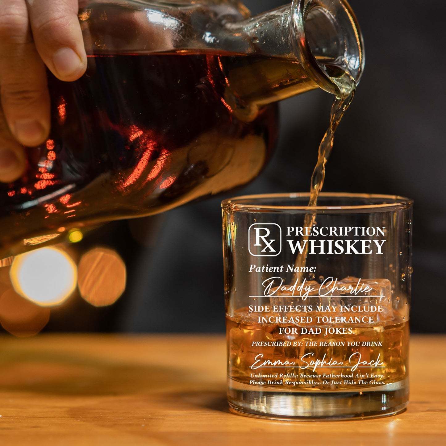 Rx Prescription Whiskey For Dad - Funny Gifts - Personalized Whiskey Glass