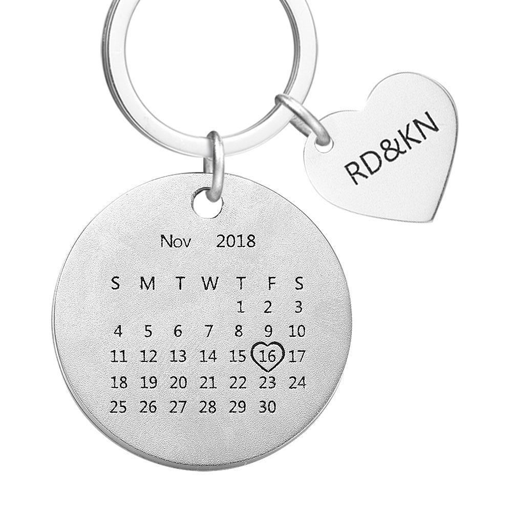 Custom Photo Engraved Calendar Keychain Gifts For Anniversary