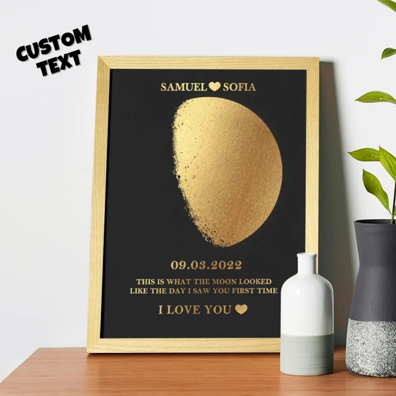 Custom Moon Phase and Names Wooden Frame with Your Text
