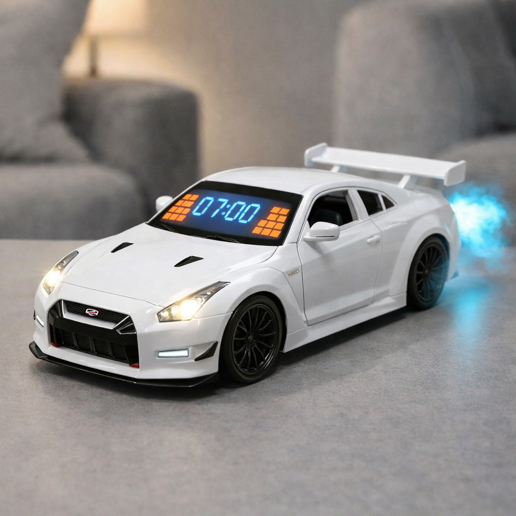 Hypercar Alarm Clock with Engine Sound, Exhaust Effect & LED Lights – Desk Gift for Car Lovers - 