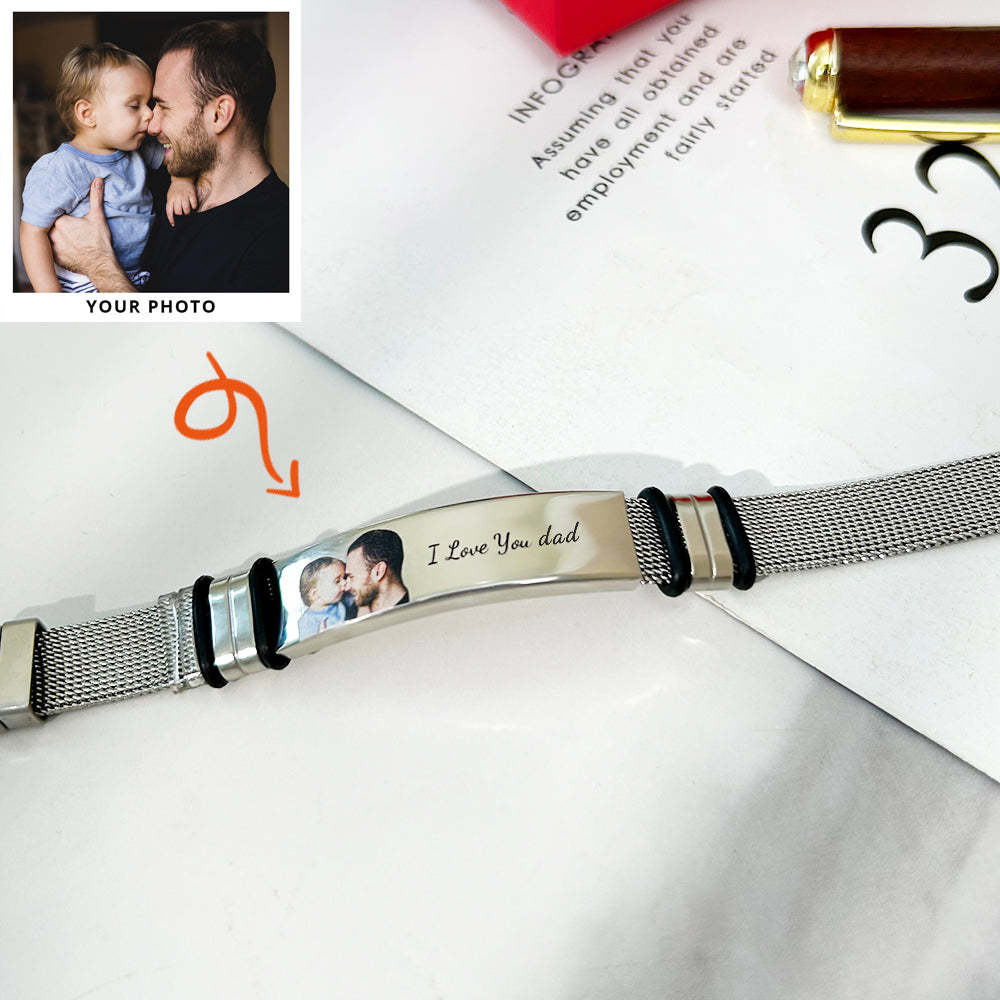 Memorial Gifts Custom Bracelet Photo Engraved Stainless Steel Bracelet