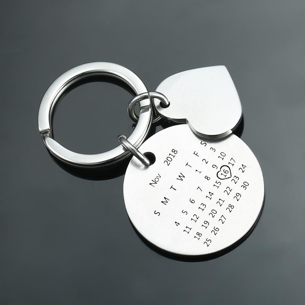 Custom Photo Engraved Calendar Keychain Gifts For Anniversary