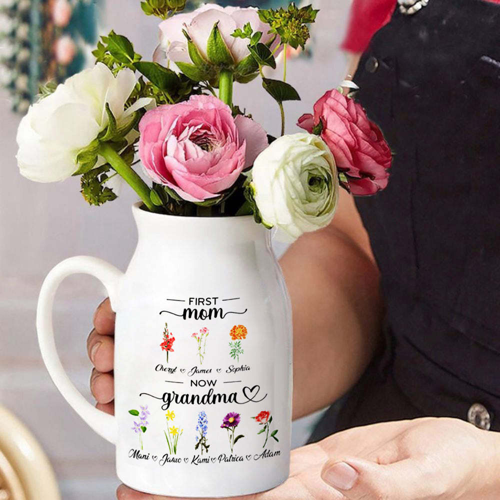 Personalised First Mom Now Grandma Flowers Vase Birth Month Flowers Gift for Grandma