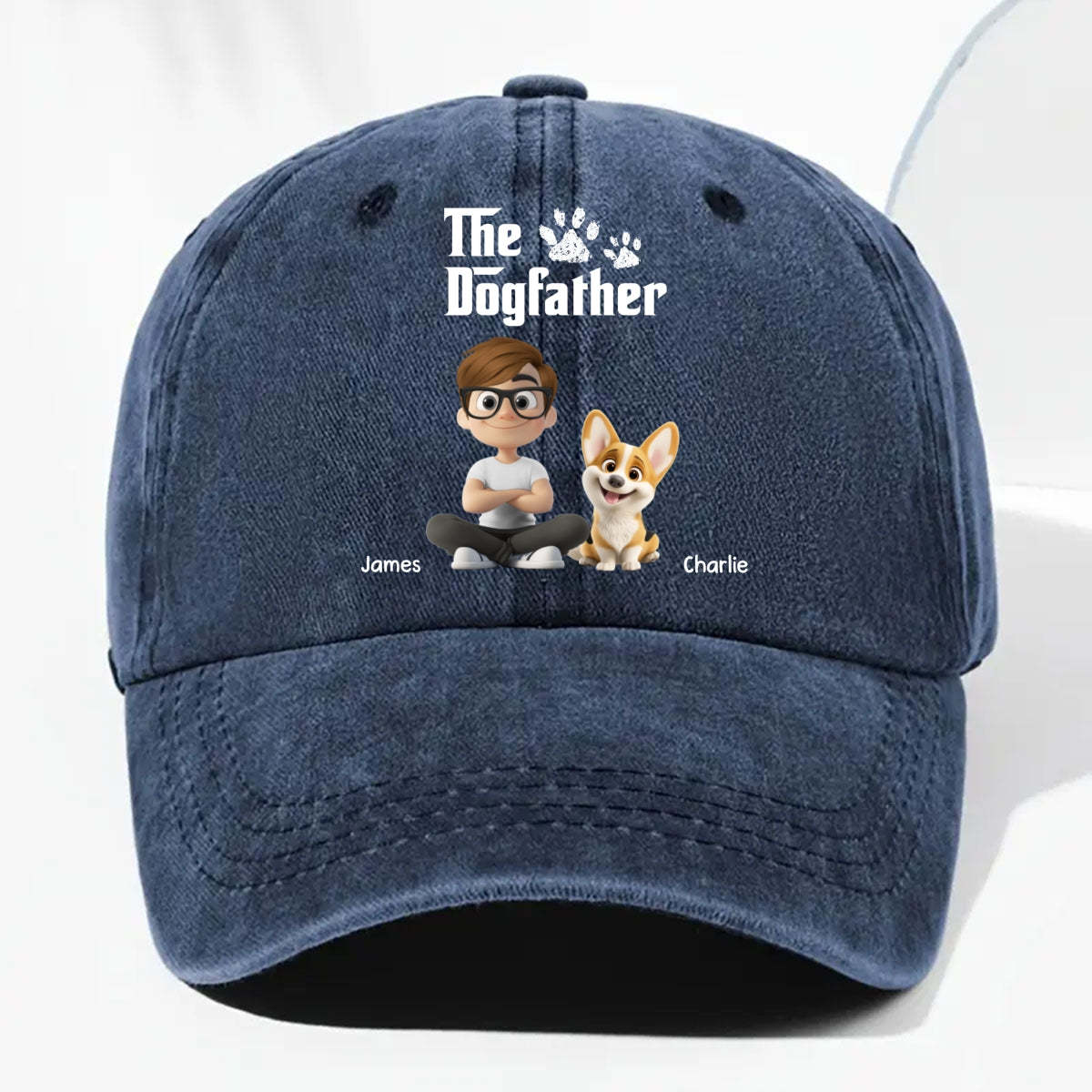 Cool Dog Father - Personalized Custom Vintage Washed Denim Cap -