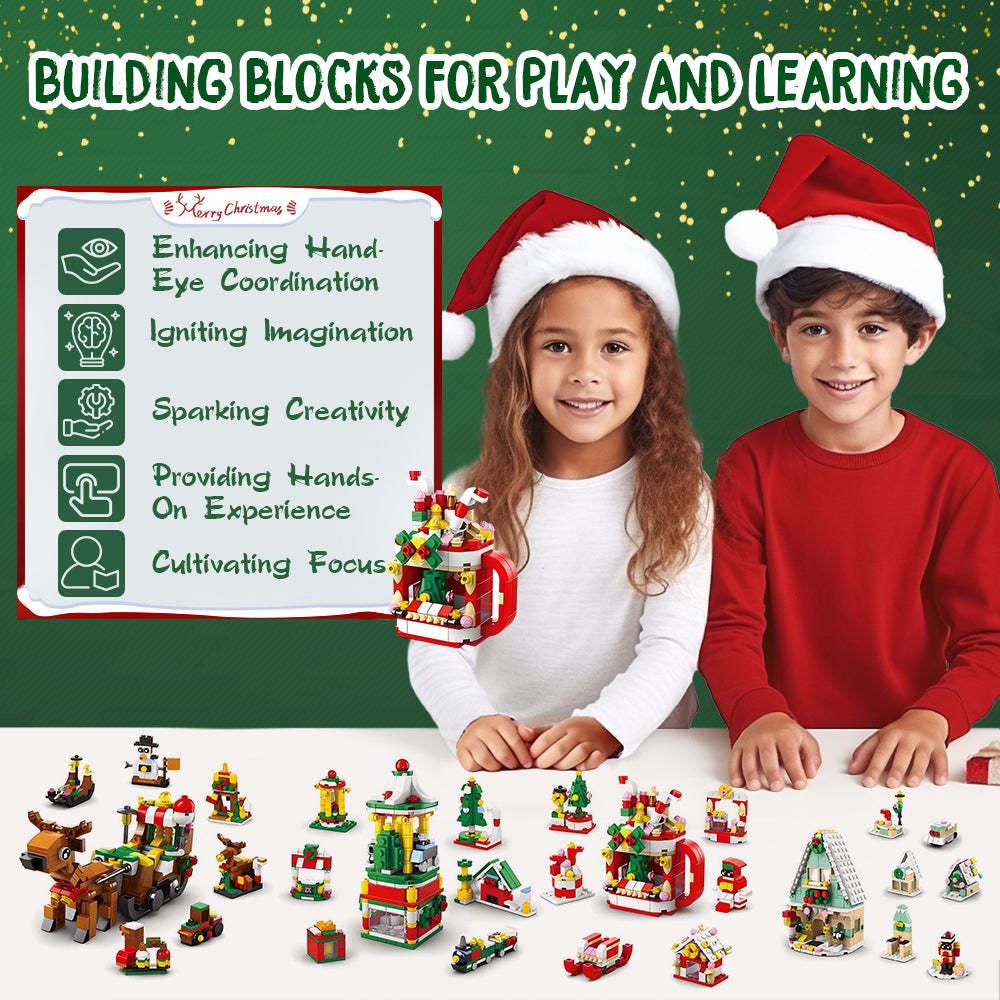 Christmas Sleigh Brick Figures Blind Box  Christmas Brick Figures  Surprise Blind Box  24 Calendar Countdown Gift Box - 