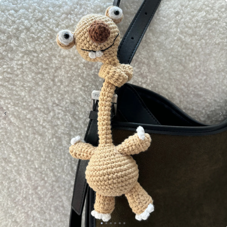 Handmade Crochet Prehistoric Sloth Bag Charm Funny Long Neck Sloth Plush Toy Gift for Animal Lovers
