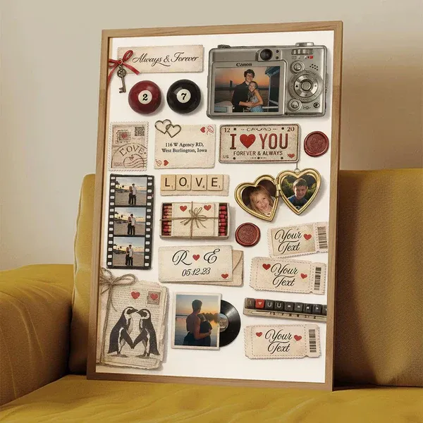 Custom Couple Matchbook Romantic Love Collage - Personalized Poster - Sentimental Gift for him, for her - 