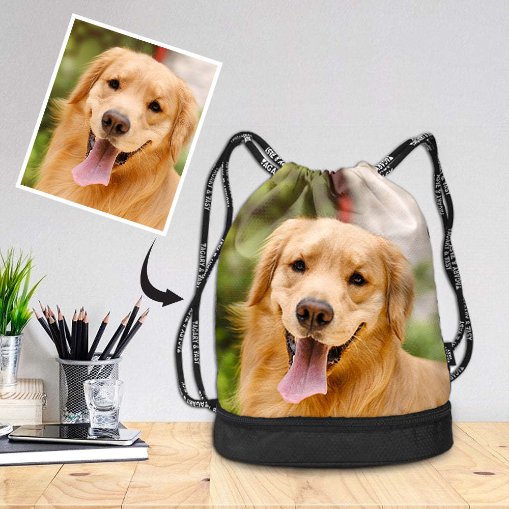 Back to School Gifts Bundle Photo Backpack Pet Bag For Supplies Custom Photo On Drawstring Sportpack -