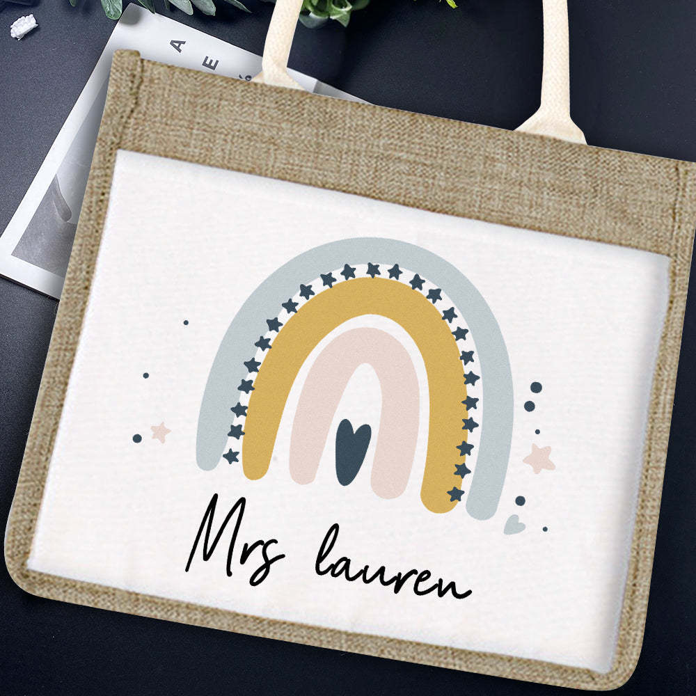 Personalized Teacher Bag Large Jute Bag Gift for Teacher - Myphotowallet