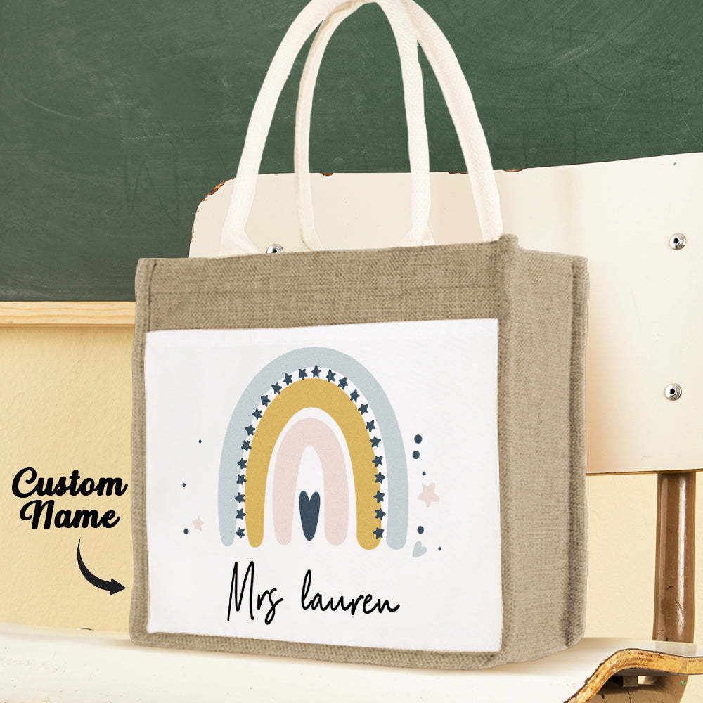 Personalized Teacher Bag Large Jute Bag Gift for Teacher - Myphotowallet
