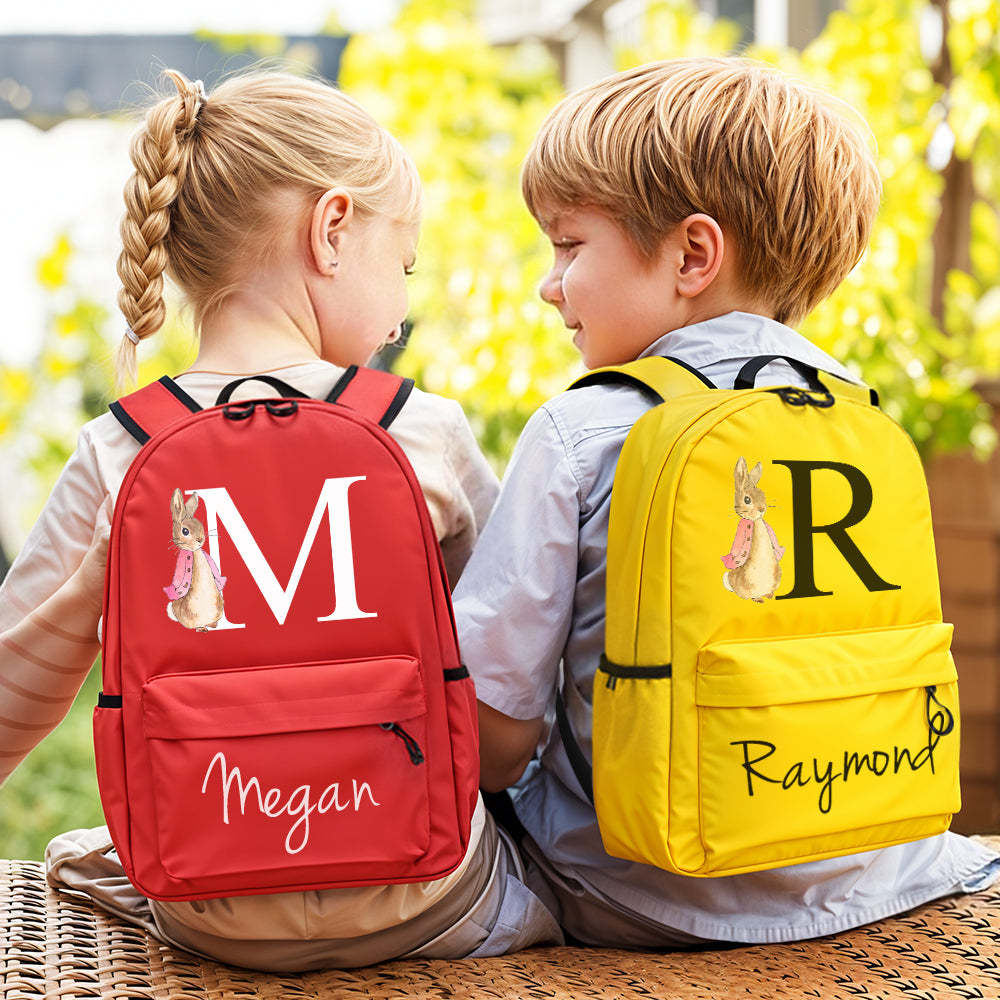 Personalised Name Initial Backpack with Rabbit Design Girls Boys Kids School Bag Back to School Gifts - Myphotowallet