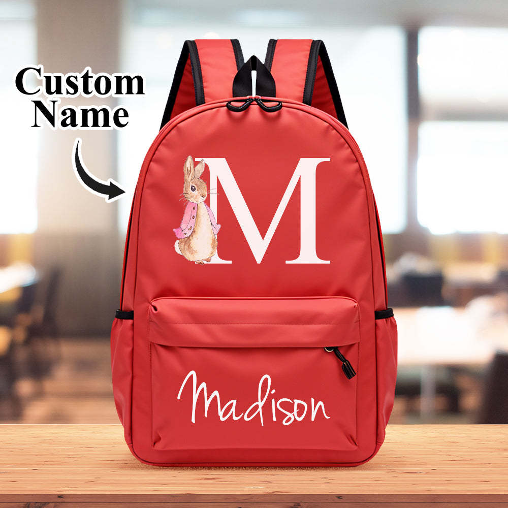 Personalised Name Initial Backpack with Rabbit Design Girls Boys Kids School Bag Back to School Gifts - Myphotowallet