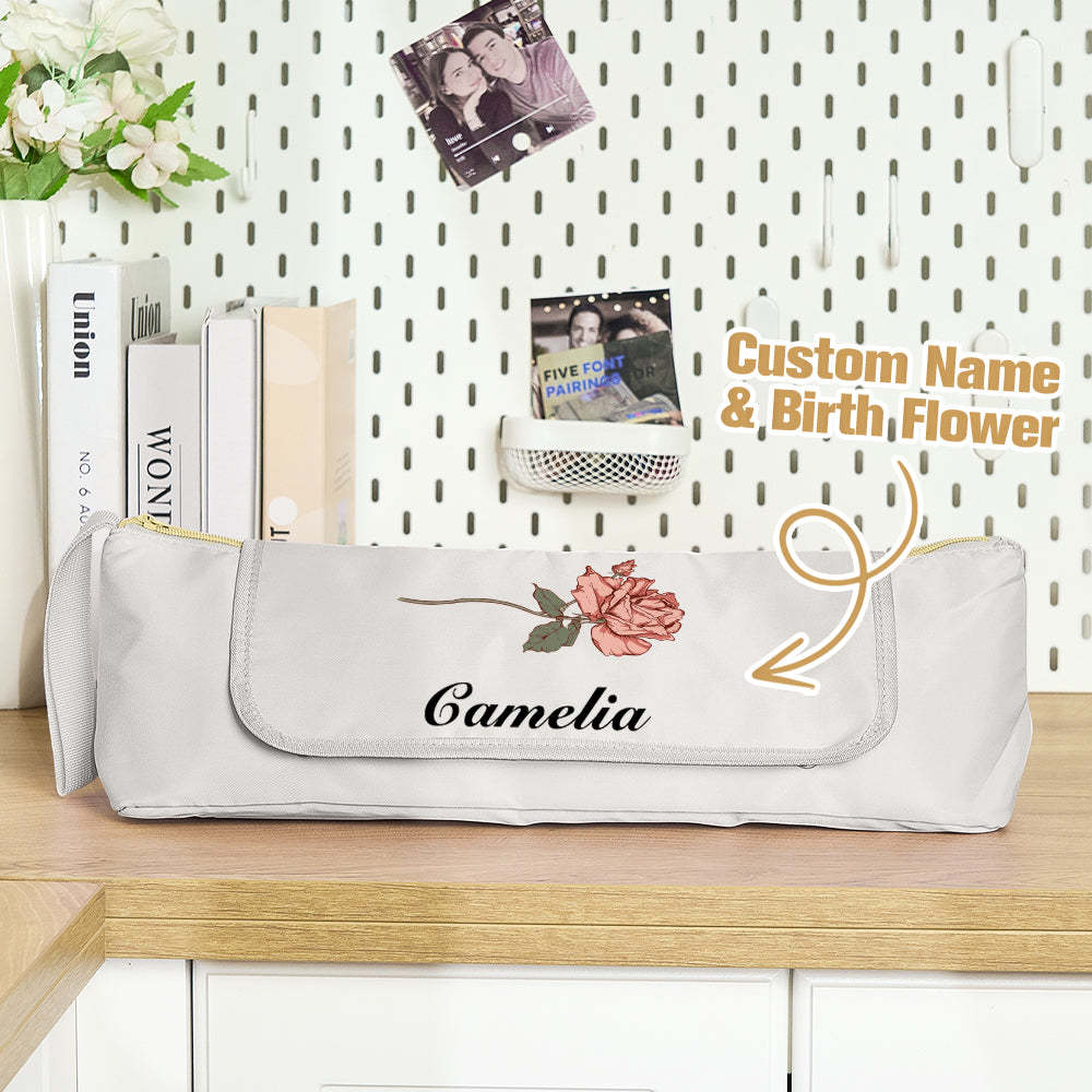 Personalized Birth Flower Heating Rod Storage Bag Waterproof Hairdressing Tool Kit Travel Accessories Gift for Her -