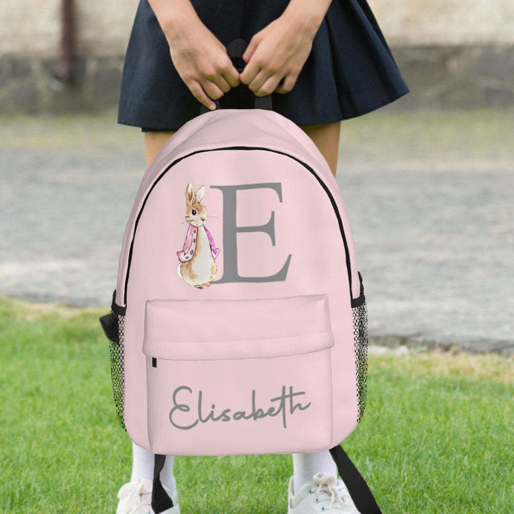 Custom Name Initial Backpack Personalised Rabbit Design School Bag for Kids -
