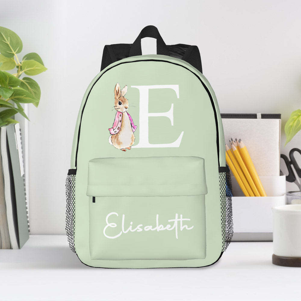 Custom Name Initial Backpack Personalised Rabbit Design School Bag for Kids -