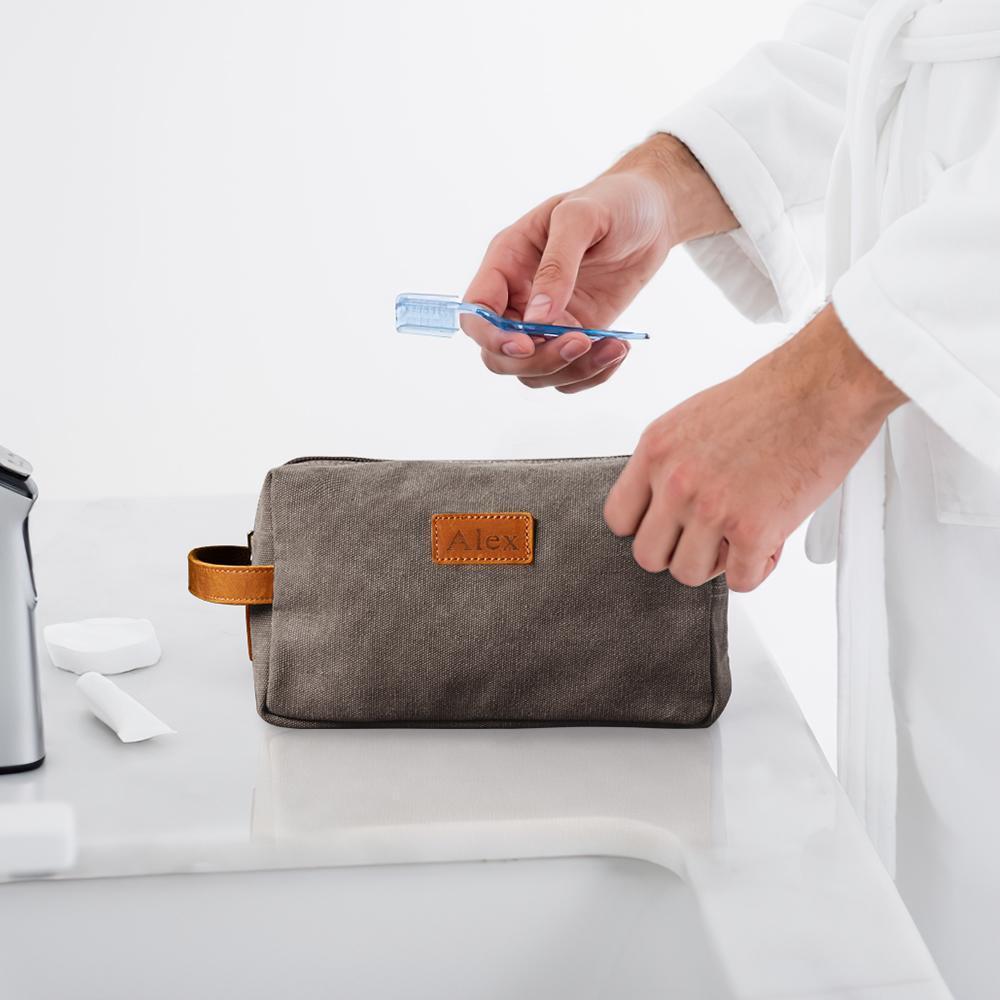 Custom Travel Toiletry Organizer Dopp Kit For Men Canvas Shaving Bag -