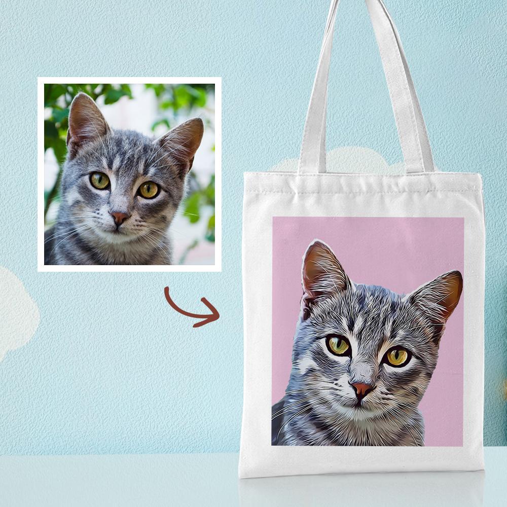 Custom Pet Portrait Canvas Tote Bag Personalized Canvas Bags DIY Gift -