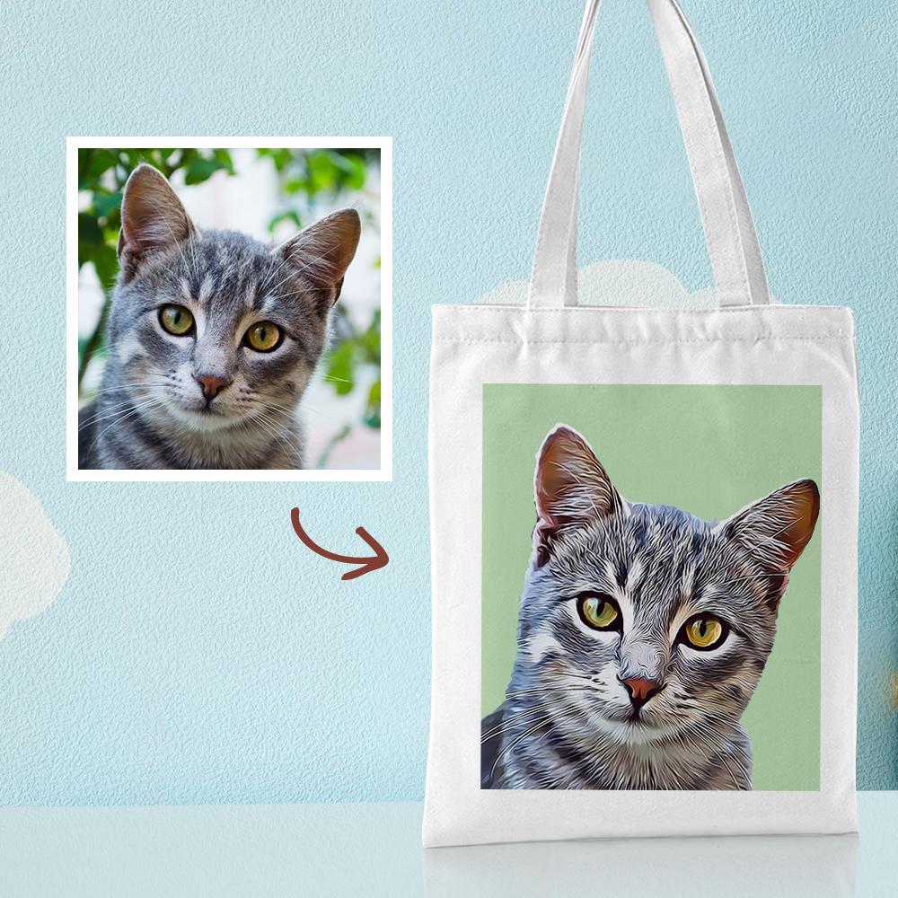 Custom Pet Portrait Canvas Tote Bag Personalized Canvas Bags DIY Gift -