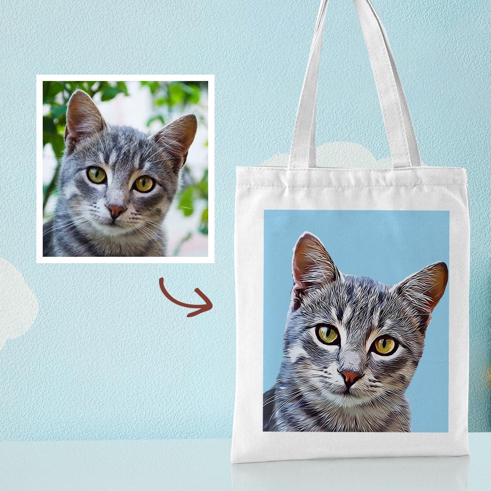 Custom Pet Portrait Canvas Tote Bag Personalized Canvas Bags DIY Gift -
