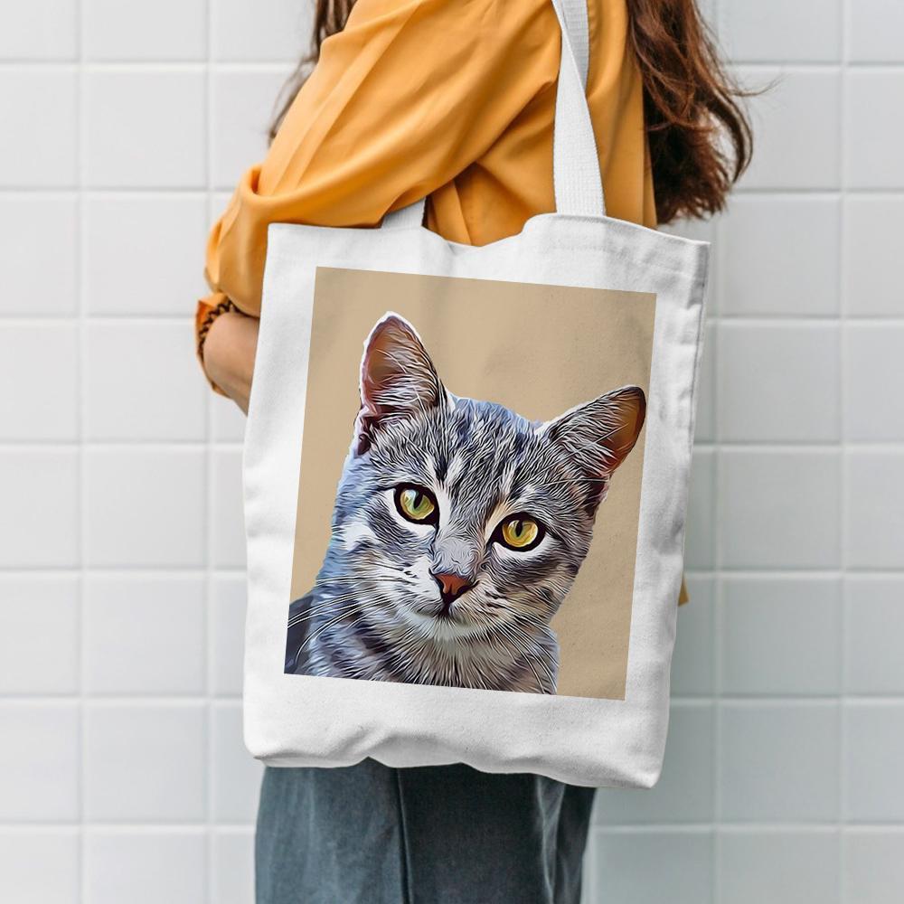 Custom Pet Portrait Canvas Tote Bag Personalized Canvas Bags DIY Gift -