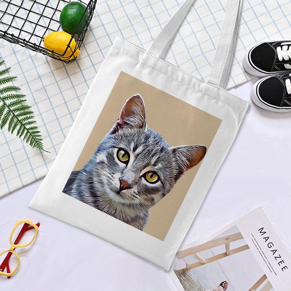 Custom Pet Portrait Canvas Tote Bag Personalized Canvas Bags DIY Gift -