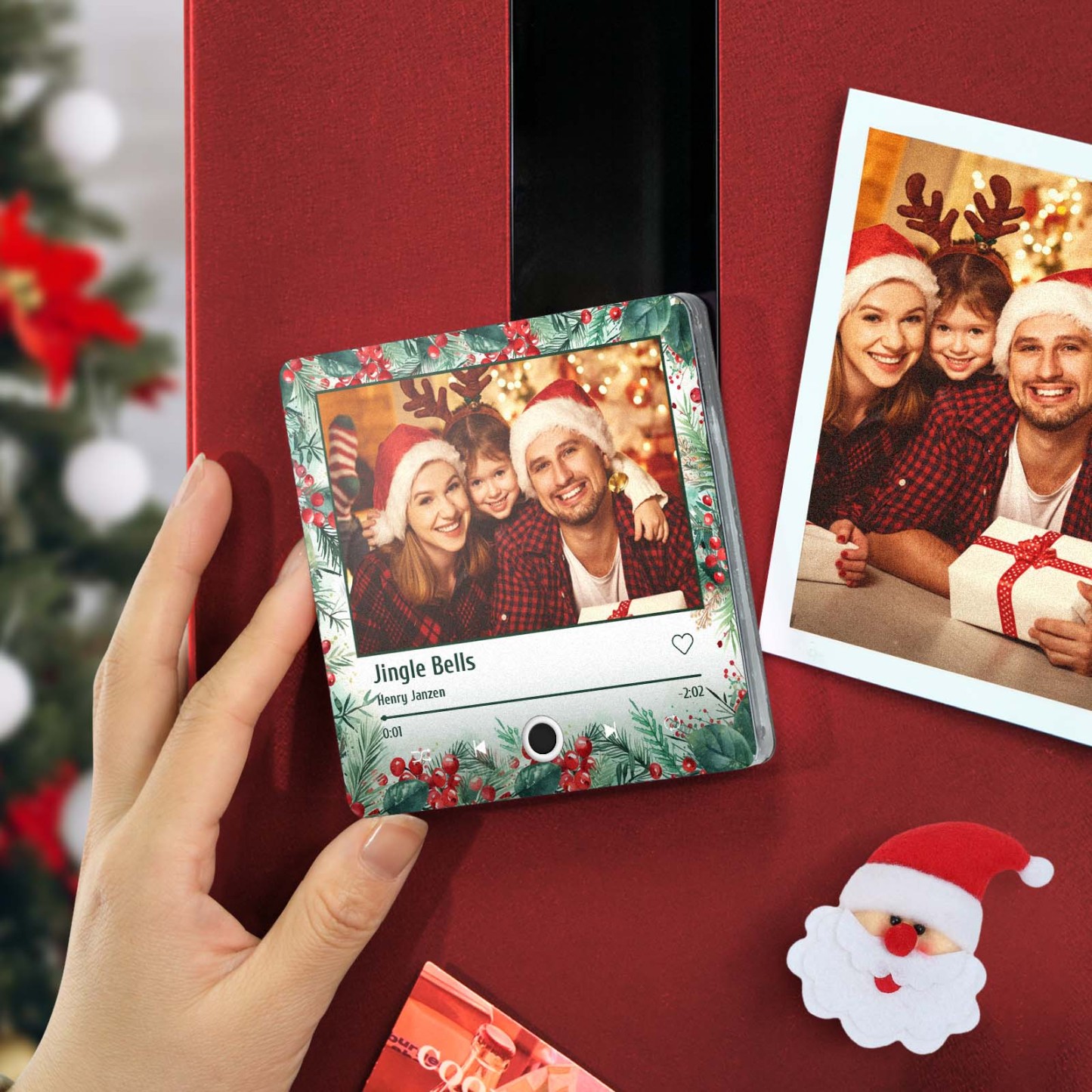 Personalized Christmas Family Photo Music Fridge Magnet Custom Music Magnets Can Play Songs Christmas Gifts for Family - 