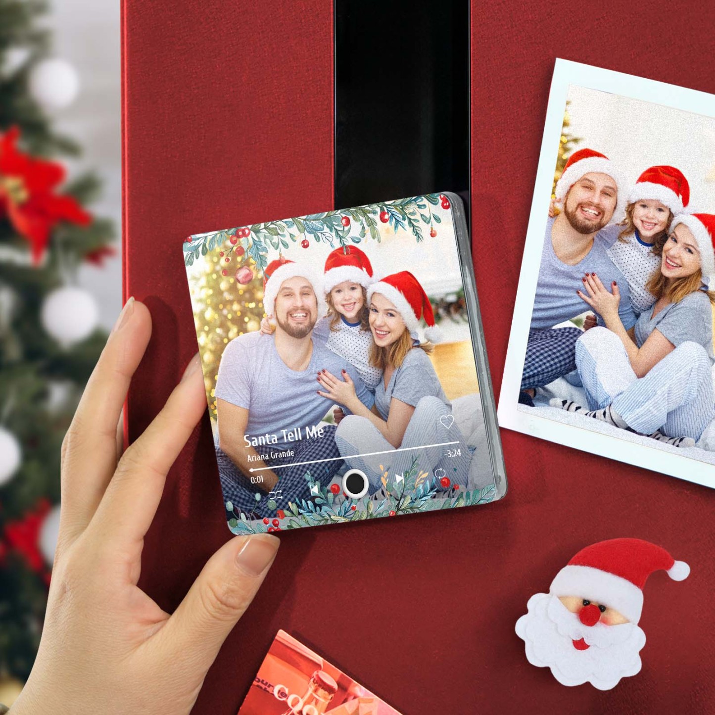 Personalized Christmas Family Photo Music Fridge Magnet Custom Music Magnets Can Play Songs Christmas Gifts for Family - 